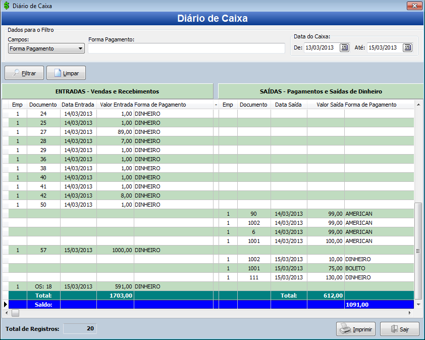 Diário de Caixa